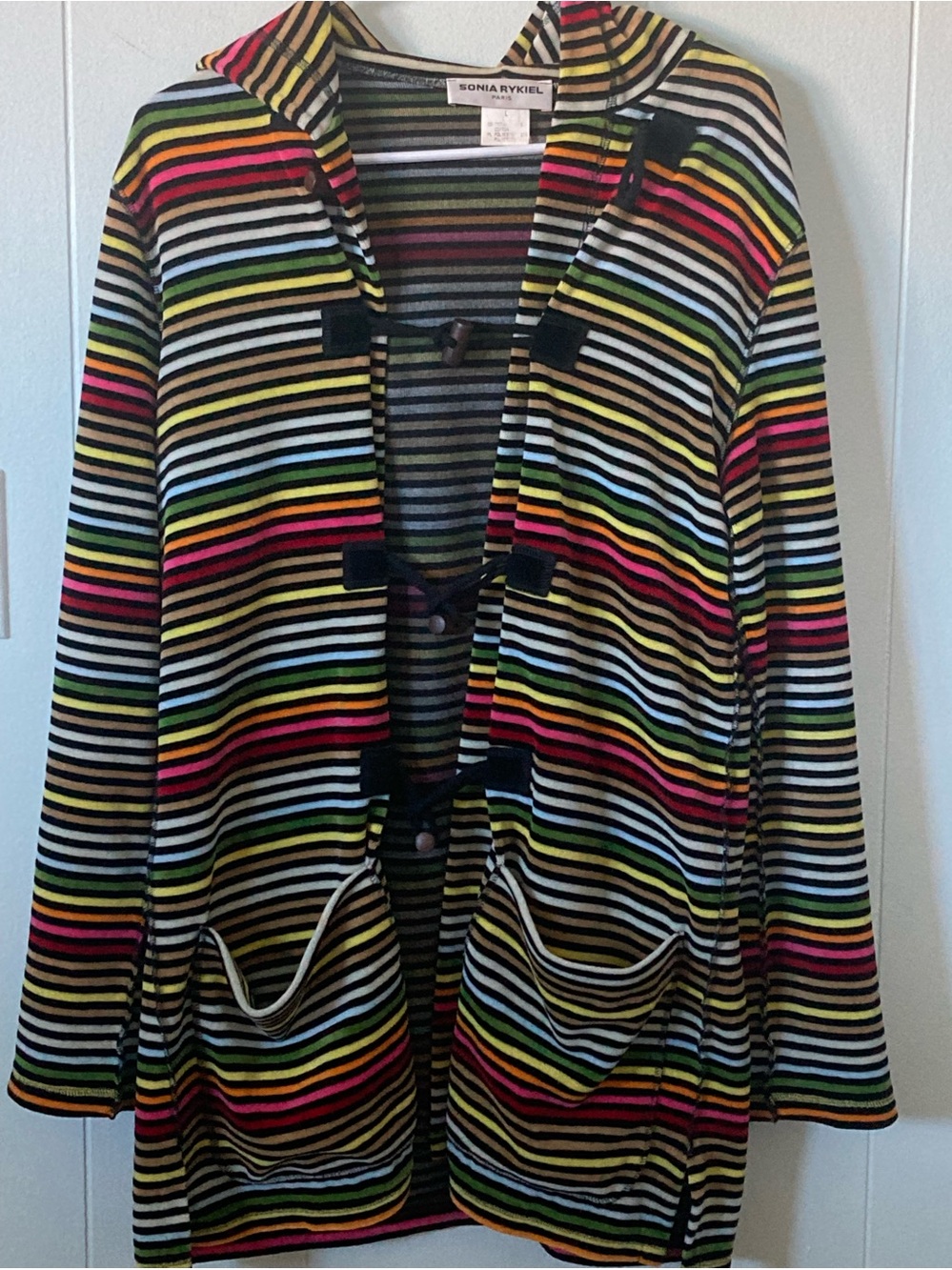 Sonia Rykiel SZ L Multicolor Striped Hooded Cardigan